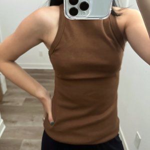 NWT Korean Brand Low Classic Cotton Knit Sleeveless Tank Top in Brown
